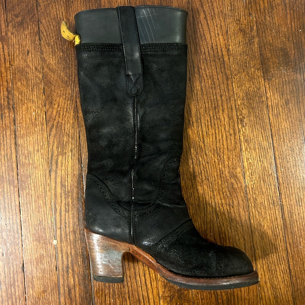 PSKaufman Crosswalk Tall Cap Toe Black Suede Knee High Riding Biker Boots Sz 6